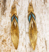 Handmade Turquoise Leather Earrings - Brown Wash with Gold Accents - Reversible Design for Double the Style