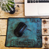 Turquoise Personalized Leather Mousepad with Custom Stamped Computer Parts - Handcrafted Brown Wash - Perfect Christmas Gift