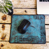 Turquoise Personalized Leather Mousepad with Custom Stamped Computer Parts - Handcrafted Brown Wash - Perfect Christmas Gift