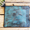 Turquoise Personalized Leather Mousepad with Custom Stamped Computer Parts - Handcrafted Brown Wash - Perfect Christmas Gift