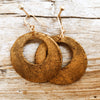 Handmade Brown Leather Earrings with Stamps of Computer Part and Gold - Reversible Design