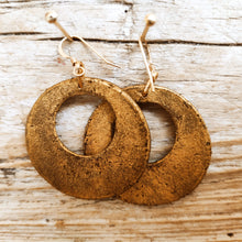 Handmade Brown Leather Earrings with Computer Parts and Gold Design - Reversible - Round Shape