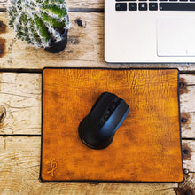 Yellow Leather Mousepad with a brown wash, the perfect gift for him and for her to Design the Office you can Personalied the Gift with Name