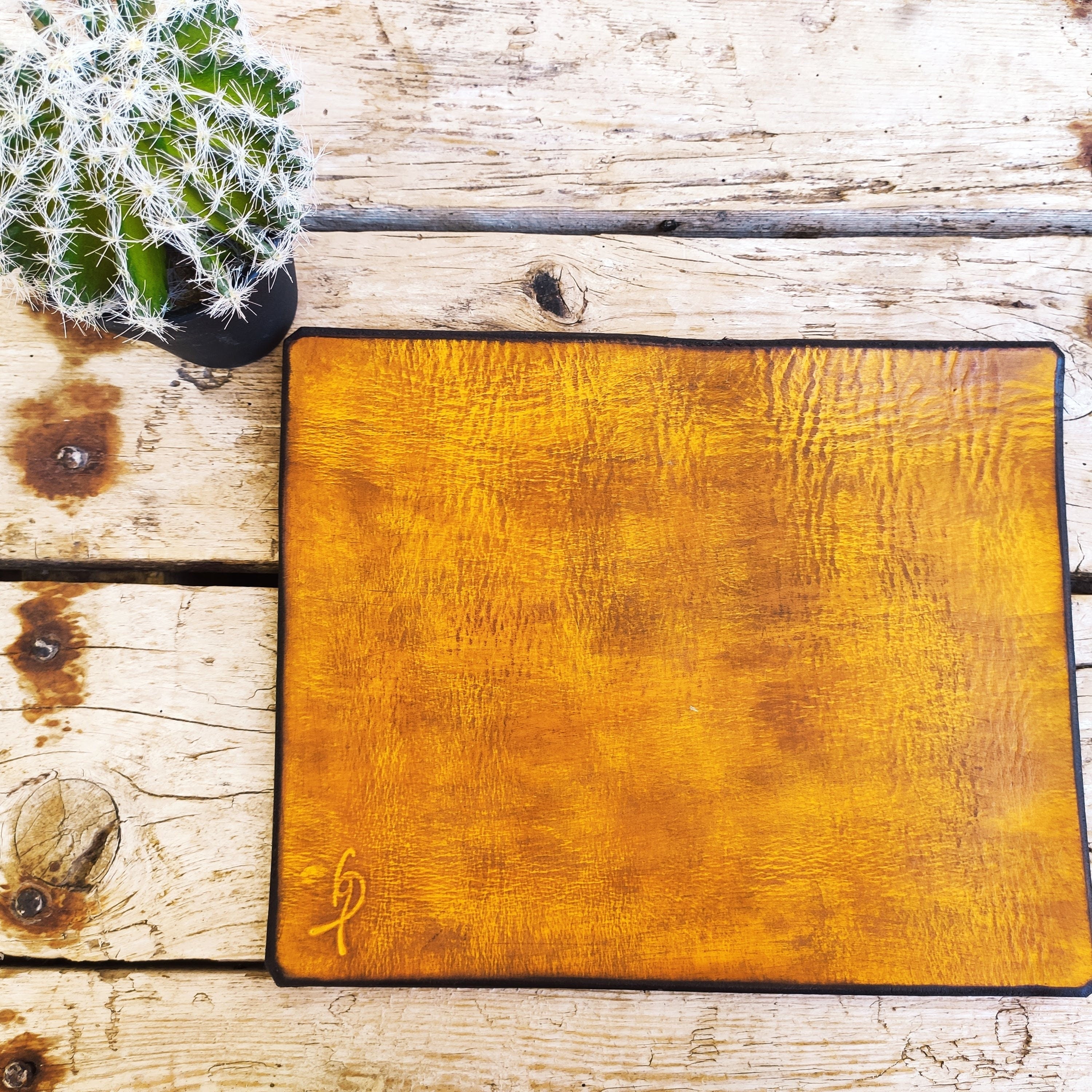 Yellow Leather Mousepad with a Brown Wash - Personalized Office Design Gift for Him and Her