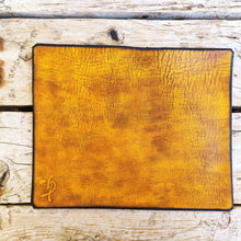 Yellow Leather Mousepad with a brown wash, the perfect gift for him and for her to Design the Office you can Personalied the Gift with Name