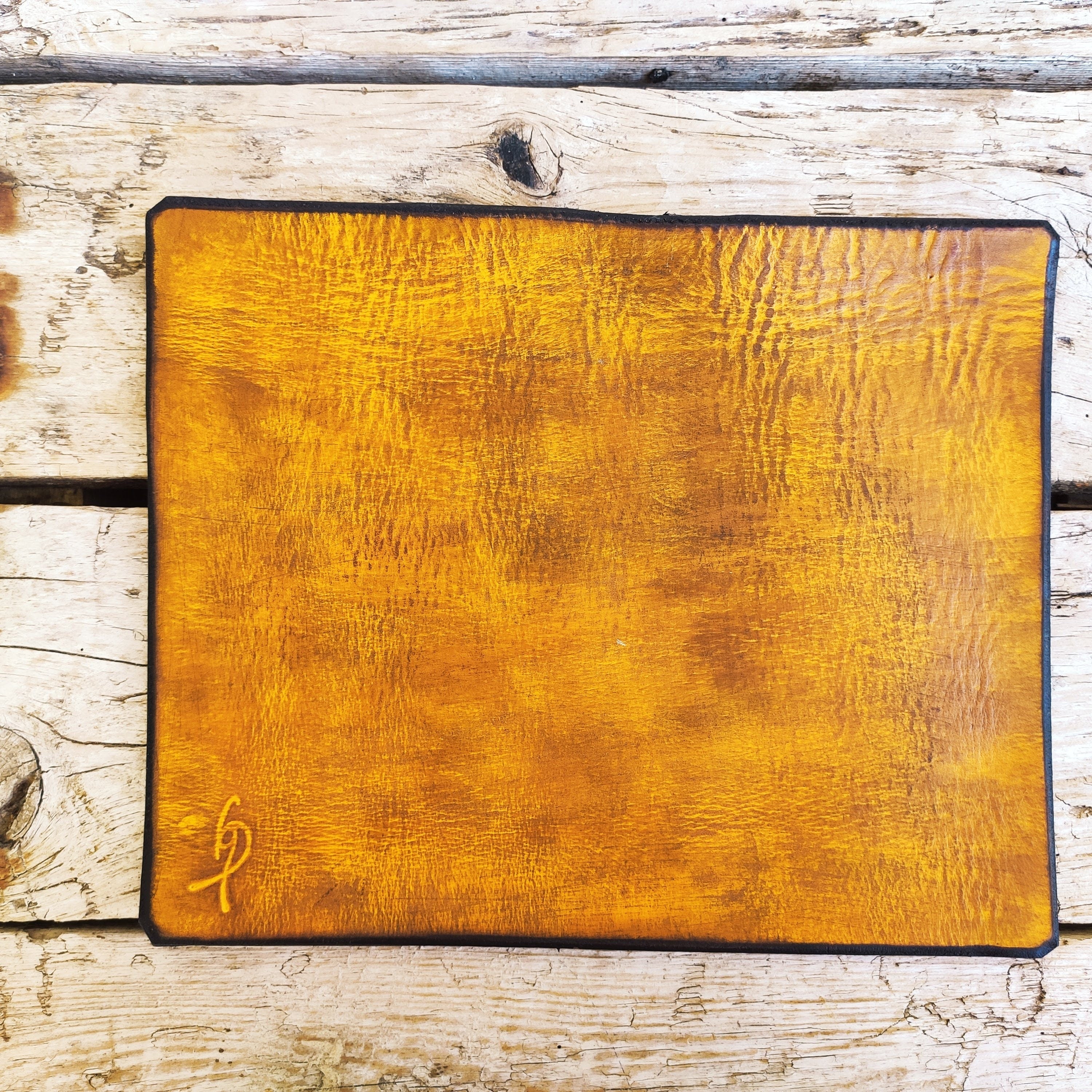 Yellow Leather Mousepad with a Brown Wash - Personalized Office Design Gift for Him and Her