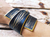 Personalized Black Leather Wrap Bracelet Geometric Design Gold Wash Statement Piece