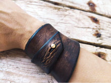 Brown Leather Wrap Bracelet - Personalized Geometric Design