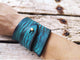 Personalized Turquoise Leather Wrap Bracelet with Brown Wash Design - Geometric Shape - Perfect Christmas Gift