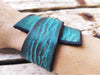 Personalized Turquoise Leather Wrap Bracelet with Brown Wash Design - Geometric Shape - Perfect Christmas Gift