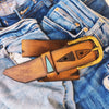 Genuine Brown Leather Belt with Turquoise and Dark Brown Triangle Cutouts - Perfect Western Style Gift