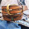 Genuine Brown Leather Belt with Turquoise and Dark Brown Triangle Cutouts - Perfect Western Style Gift