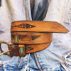 Genuine Brown Leather Belt with Turquoise and Dark Brown Triangle Cutouts - Perfect Western Style Gift