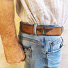 Genuine Brown Leather Belt with Turquoise and Dark Brown Triangle Cutouts - Perfect Western Style Gift