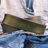 Handmade Green Leather Belt with Stunning Brown Wash Perfect for Stylish Jeans Lovers