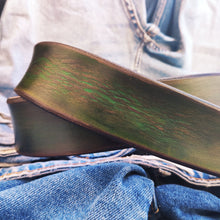 Green Leather Belt with Brown Wash - Handmade Unique and Stylish for Jeans