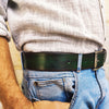 Handmade Green Leather Belt with Stunning Brown Wash Perfect for Stylish Jeans Lovers