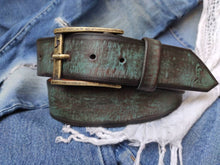 Personalized Handmade Turquoise Leather Belt with Brown Wash - Perfect Men's Gift for Style and Function, Unique and High-Quality Accessory