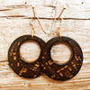 Handmade Brown Leather Earrings with Stamps of Computer Part and Gold - Reversible Design