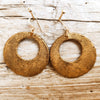 Handmade Brown Leather Earrings with Stamps of Computer Part and Gold - Reversible Design