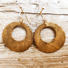 Handmade Brown Leather Earrings with Computer Parts and Gold Design - Reversible - Round Shape