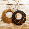 Handmade Brown Leather Earrings with Stamps of Computer Part and Gold - Reversible Design