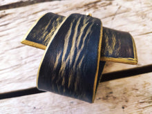 Black Leather Wrap Bracelet with Gold Geometry - Personalized Option Statement