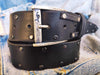 Mens Black Leather Belt with Guitar Pick Buckle - Perfect Gift for any Music Lover