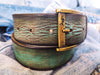 A vintage turquoise leather belt with brown wash, amazing unique color the perfect gift for him for the holidays that can be personalized