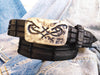 Mens Genuine Black Leather Artisan Belt with Silver Ishaor Buckle - Personalized Gift