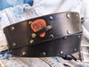 Mens Black Leather Belt with Guitar Pick Buckle - Perfect Gift for any Music Lover