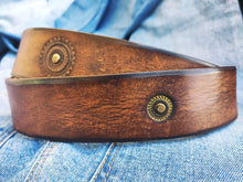 Steampunk Leather Belt with Gears 42cm Wide Brown Bronze Buckle Rivets  Gold Accents - Perfect for Bikers