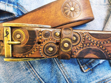 Dark brown men's belt embossed with motorcycle gears perfect men's gift for Bikers by Ishaor