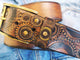 Ishaor Mens Dark Brown Embossed Motorcycle Gear Belt - Perfect Gift for Bikers