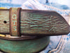 A vintage turquoise leather belt with brown wash, amazing unique color the perfect gift for him for the holidays that can be personalized