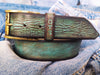 A vintage turquoise leather belt with brown wash, amazing unique color the perfect gift for him for the holidays that can be personalized