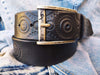 Handmade Black Leather Belt with Motorcycle Gear Stamps - Perfect Gift for Bikers