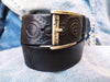 Handmade Black Leather Belt with Motorcycle Gear Stamps - Perfect Gift for Bikers