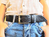 Handmade Black Leather Belt with Motorcycle Gear Stamps - Perfect Gift for Bikers