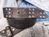 Handmade Black Leather Belt with RCA Stamps Vintage Finish Genuine Leather and Silver Rivets