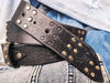 Handmade Black Leather Belt with RCA Stamps Vintage Finish Genuine Leather and Silver Rivets