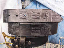 A handmade black leather belt embossing with heat sink cooler unique design belt with vintage finish, the perfect gift for computer lovers