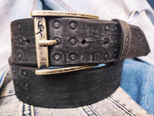 Ishaor Handmade Black leather belt  embossed with RCA  stunning and original belt with vintage finish from Genuine full grain leather