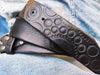 Handmade Black Leather Belt with Motorcycle Gear Stamps - Perfect Gift for Bikers