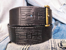 A handmade black leather belt embossing with heat sink cooler unique design belt with vintage finish, the perfect gift for computer lovers