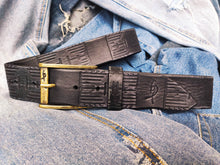 A handmade black leather belt embossing with heat sink cooler unique design belt with vintage finish, the perfect gift for computer lovers