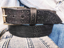 Ishaor Handmade Black leather belt  embossed with RCA  stunning and original belt with vintage finish from Genuine full grain leather