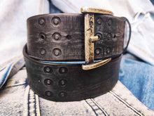 Ishaor Handmade Black leather belt  embossed with RCA  stunning and original belt with vintage finish from Genuine full grain leather