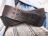 Ishaor Handmade Black Leather Belt Embossed with RCA Design Vintage Finish Genuine Full Grain Leather