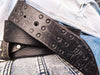 Ishaor Handmade Black Leather Belt Embossed with RCA Design Vintage Finish Genuine Full Grain Leather